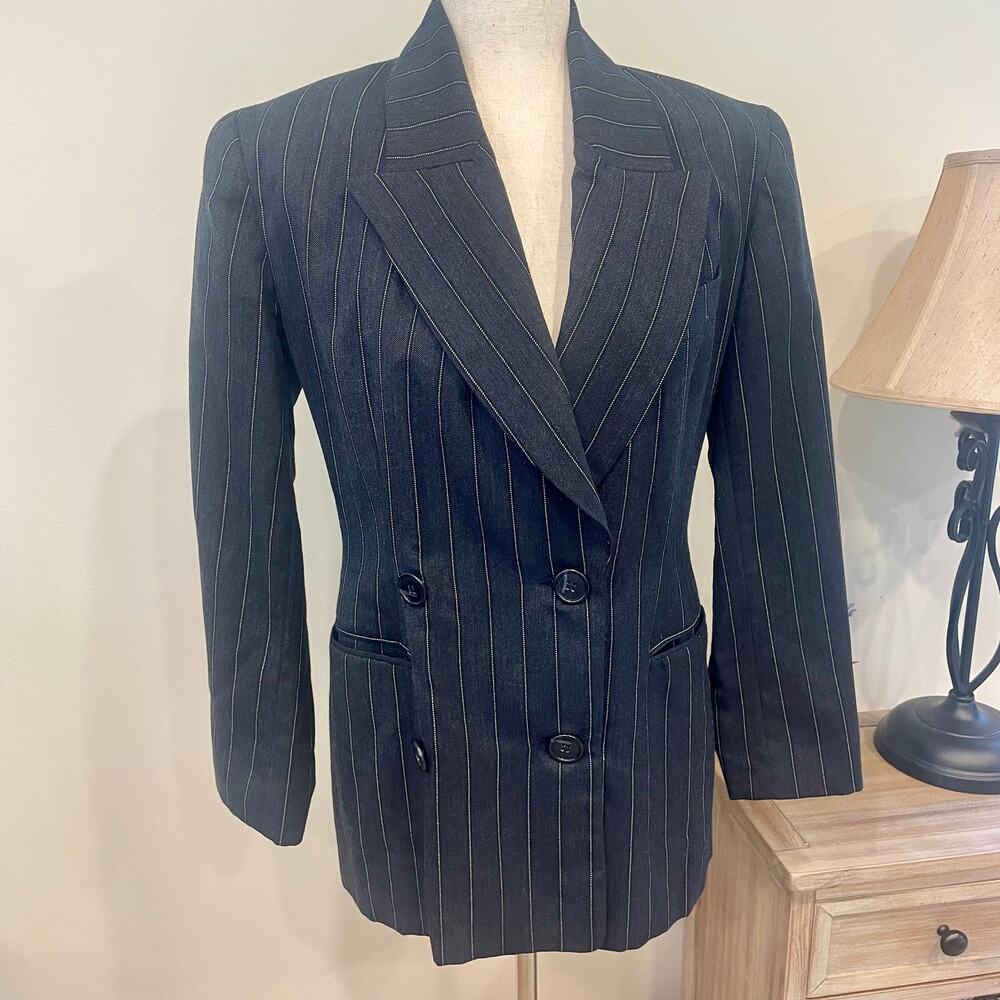 Vintage MARK EISEN COUTURE Pin Stripe Double Breasted Blazer Sz 4